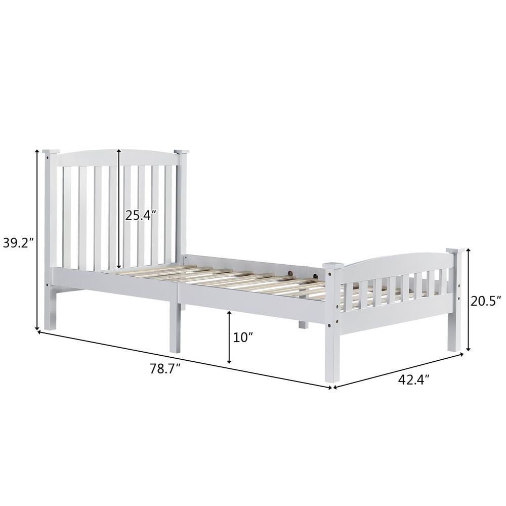 Ktaxon Twin Bed Frame,Solid Pine Wood Kids Twin Platform Bed Frame, Bedroom Twin Bed with Headboard for Adults, White, 78.94âL*42.44âW*39.17âH