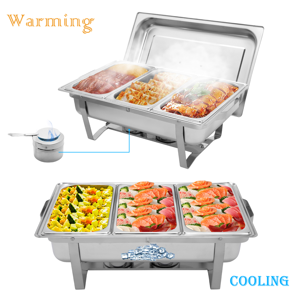 ROVSUN 2 Packs Stainless Steel Chafing Dishes Buffet Set with 3 1/3 Size Food Pans， Foldable Frame， 8 Quart Rectangular Catering Chafer Set