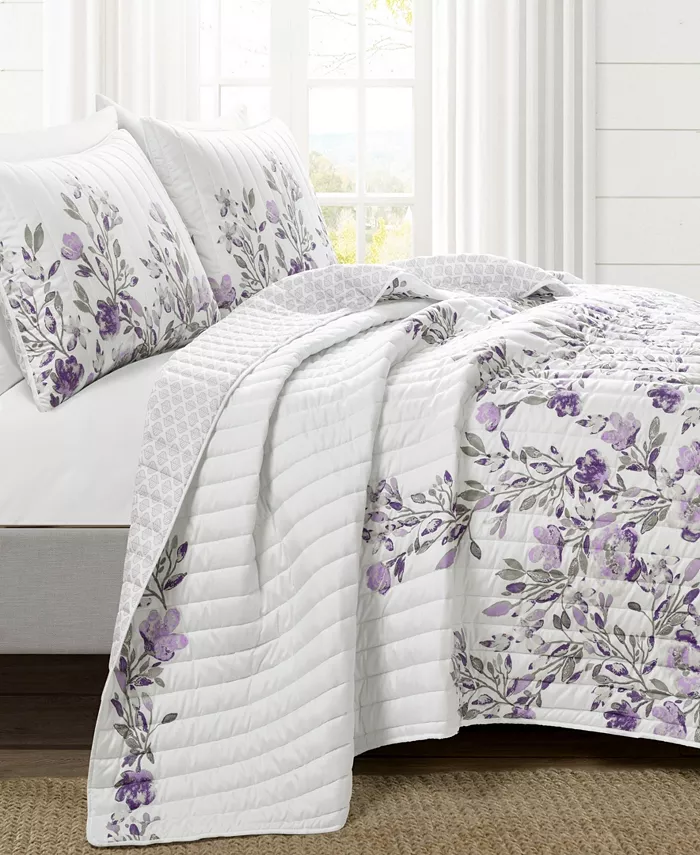 Lush Dandeacute;cor Tanisha Reversible Floral 3-Piece Quilt Set， Full Queen