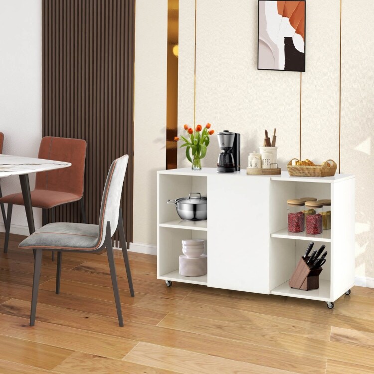 Wood Storage Cabinet with Wheels and 6 Compartments   44\