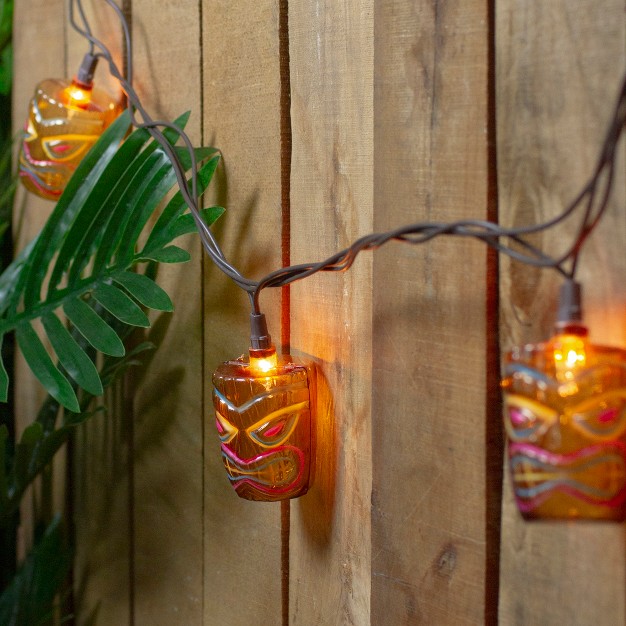 Northlight 10 count Brown Tiki Mask Patio String Lights 7 25 Ft Brown Wire