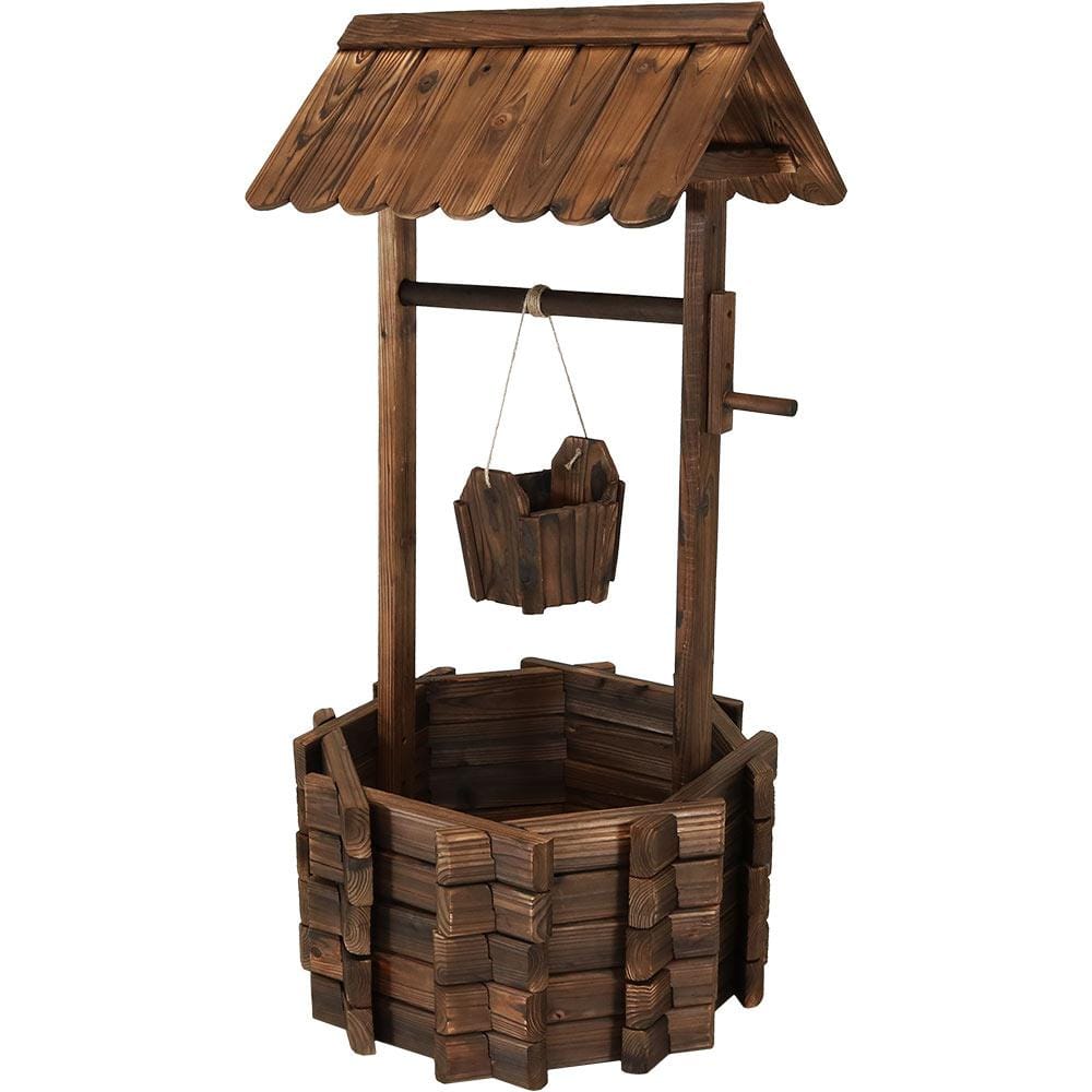 Sunnydaze Decor 45 in. Wishing Well Wood Outdoor Garden Planter DSL-116