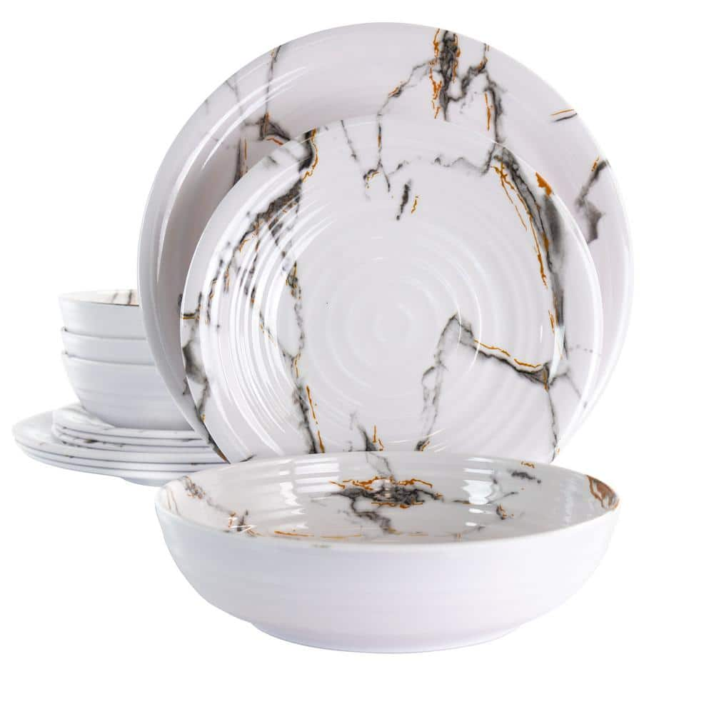 Elama 12-Piece Fine Sculpture White Melamine Dinnerware Set (Service for 4) 985114981M