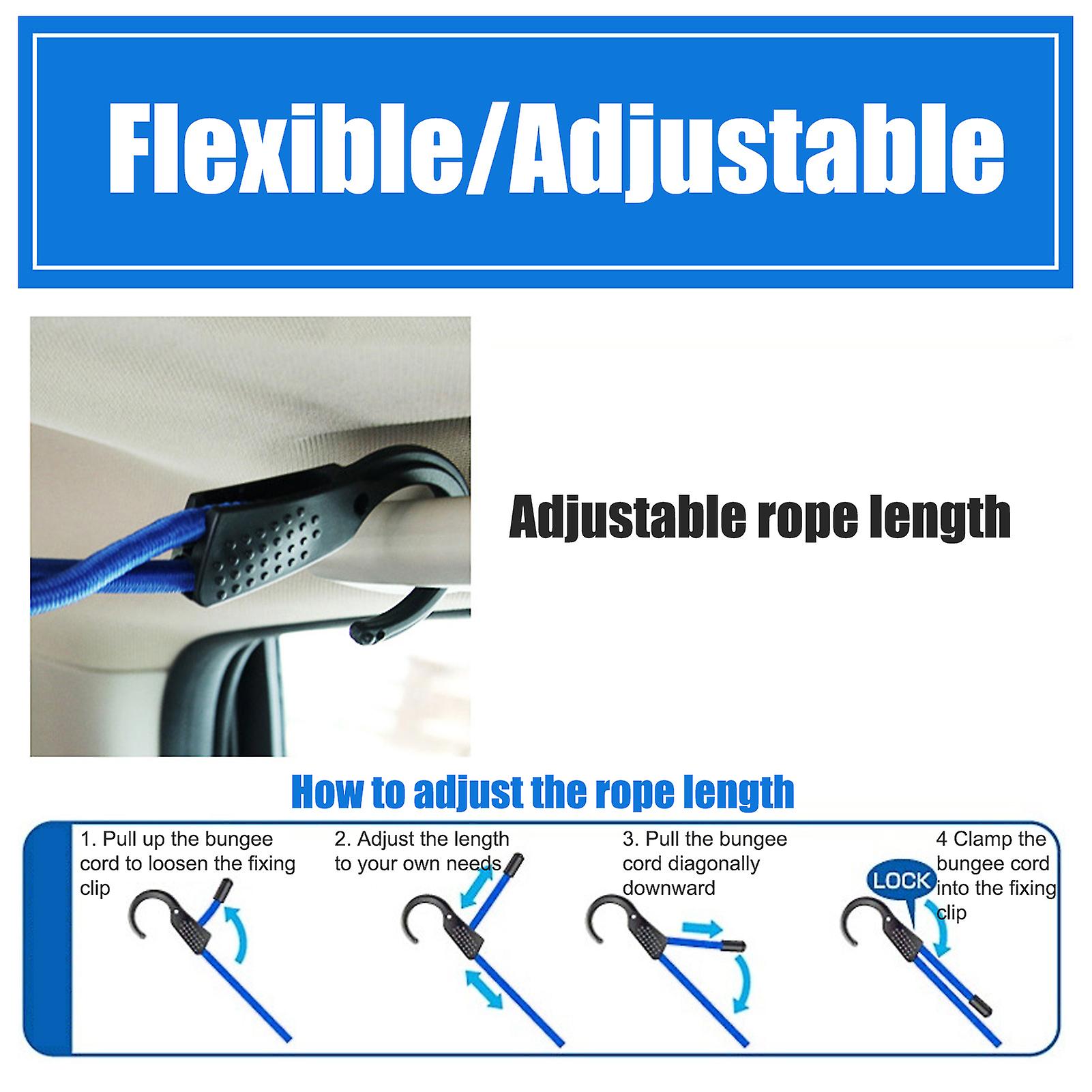 1.5m Multi Purpose Car Clothesline， Adjustable Stretch Baggage Rope， Bungee Cord For Self-driving Rope Recreational Outdoor Camping Travel Use