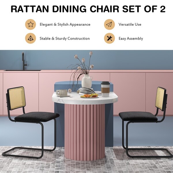 Costway Dining Chairs Set Rattan Upholstered Dining Chairs with Cane