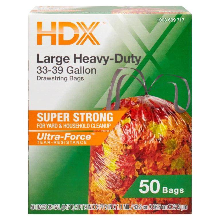 HDX 39 Gal. Clear Flex Drawstring Trash Bags (50-Count) - For Outdoor Yard Waste and Industrial TBD