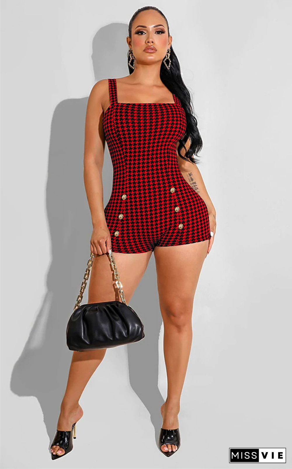 Elegant Houndstooth High Waist Bodycon Rompers