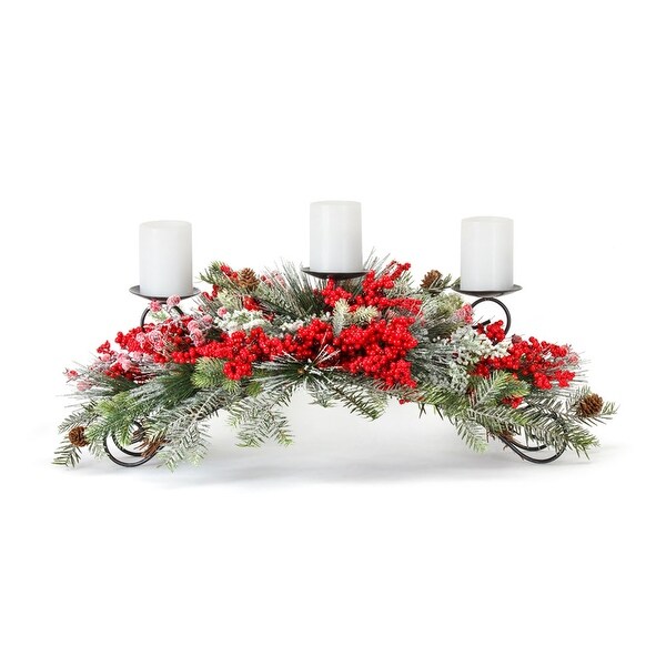 Pine and Berry Centerpiece 31L x 12H Plastic/Foam (Fits 3 Candles)