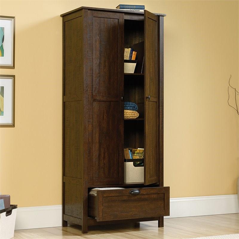 Sauder Storage Cabinet， Rustic Walnut Finish