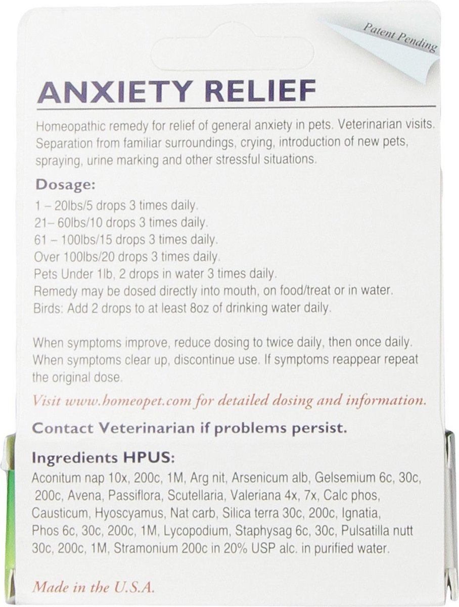 HomeoPet Anxiety Relief Dog， Cat， Bird and Small Animal Supplement