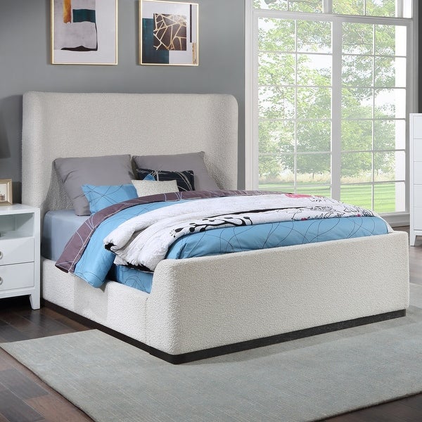 Best Master Furniture Salomé Bouclé Upholstered Low Profile Platform Bed