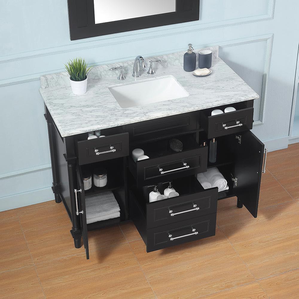 Home Decorators Collection Aberdeen 48 in W x 22 in D x 345 in H Bath Vanity in Black with White Carrara Marble Top