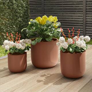 Earth Worth Large 15.4 in. Brown Fiber Clay Planter (Set 3-Piece) 578798FDS