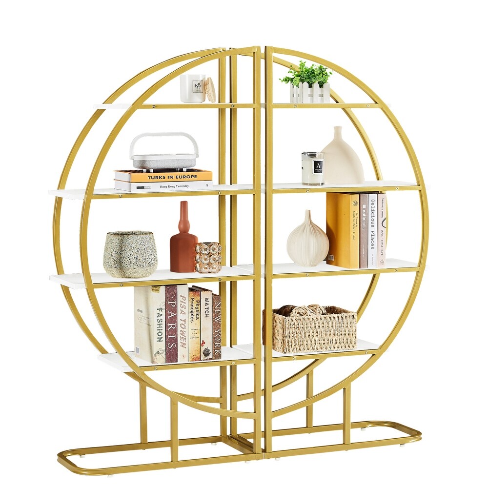 4 Tiers Home Office Open Bookshelf  Free Placement Display Shelf  Modern Round Metal Bookcase Plant Rack