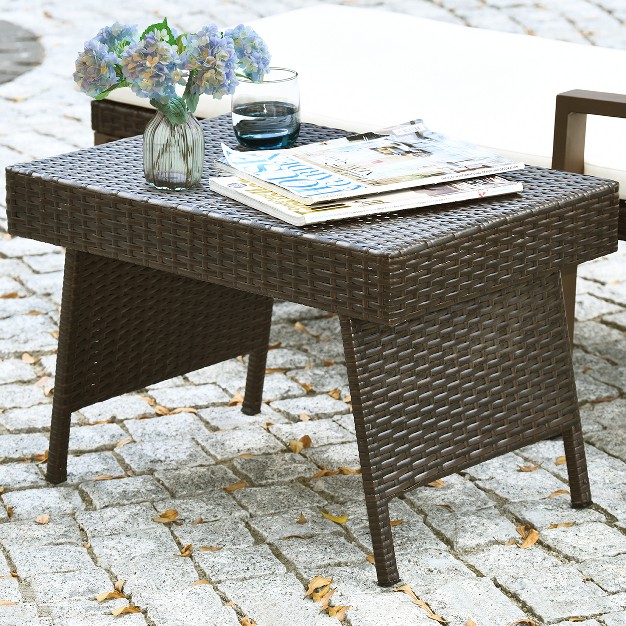 Tangkula Outdoor Wicker Table Patio Rattan Coffee Table Side Table Steel Frame