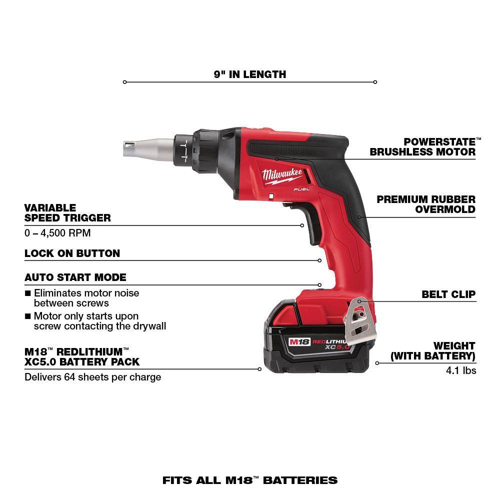 MW M18 FUEL 18V Lithium-Ion Brushless Cordless HACKZALL Reciprocating Saw Kit WM18 Drywall Screw Gun 2719-21-2866-20