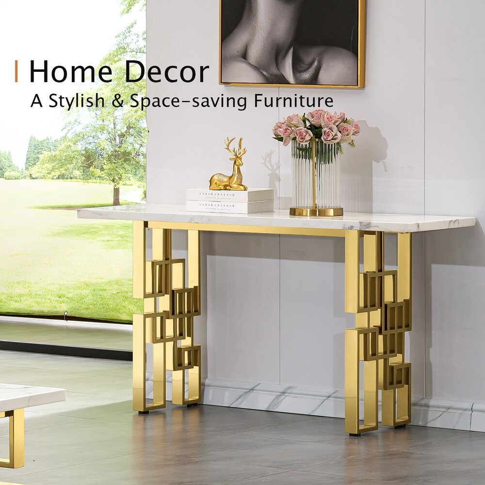 Luxury White and Gold Living Room Tables Coffee Table End Table Console Table for Living Room Guest Hall Reception Room Entryway