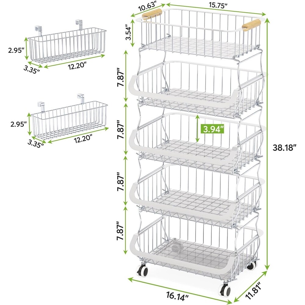 Stackable Metal Wire Basket Cart with Rolling Wheels