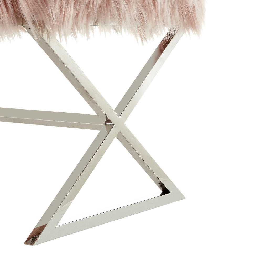 Oria Faux Fur X Leg Chrome or Gold Base Ottoman   Contemporary   Footstools And Ottomans   by Inspired Home  Houzz