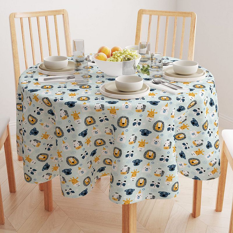 Round Tablecloth， 100% Polyester， 90 Round， Animal Faces