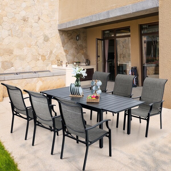 MAISON ARTS Patio Dining Set 9/7 Pieces Outdoor Metal Furniture Set，8/6 C Spring Motion Chairs and 1 Expandable Table