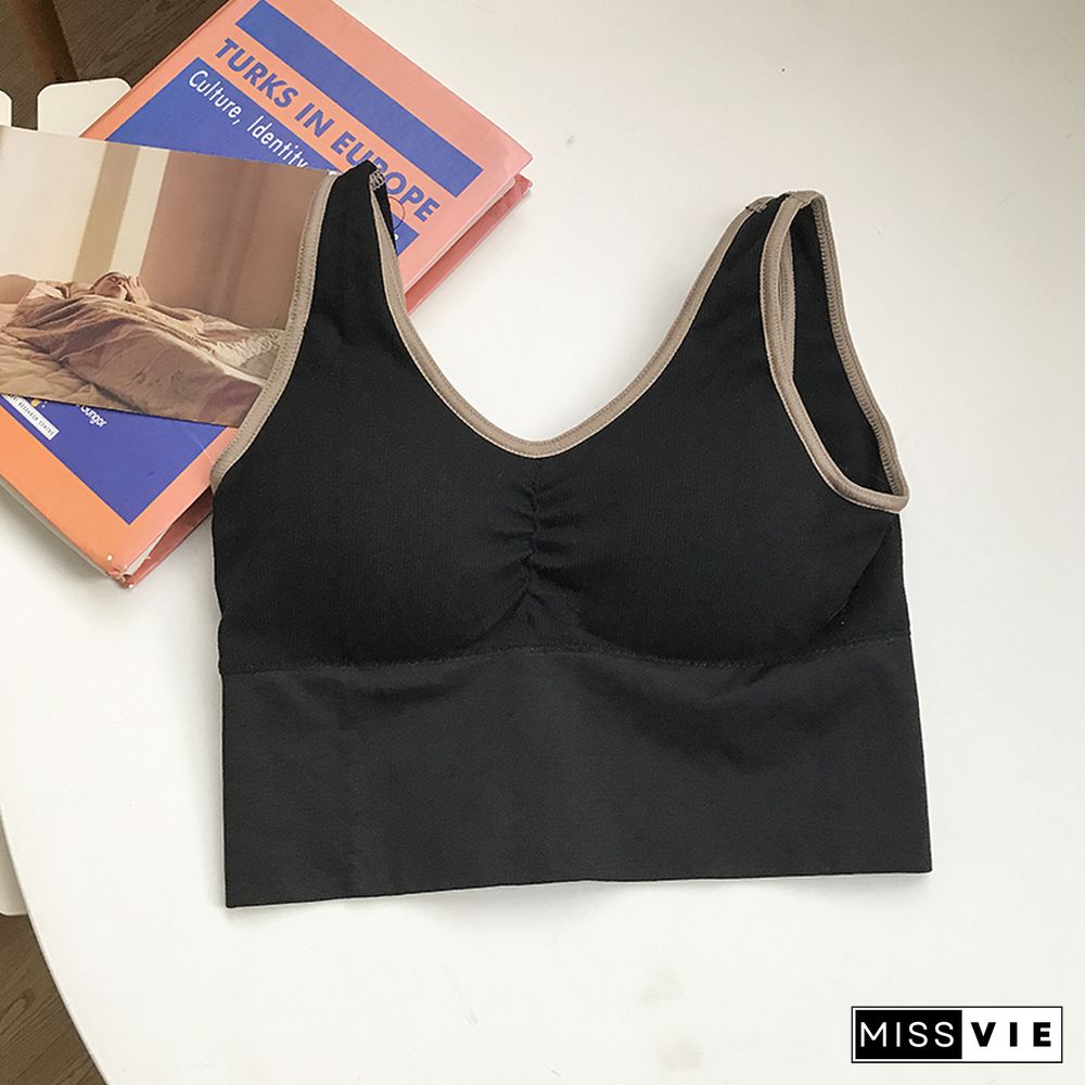 Pearl Diary Bra Tops Summer V Neck Rib Crop Tank Top With Detachable Bra Pads Sleevelss Solid Color Backless Sporty Bra Top