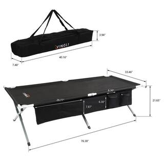 VINGLI MilitaryArmy Aluminum Black Folding Camping Cot with Travel Bag VL-G58000102