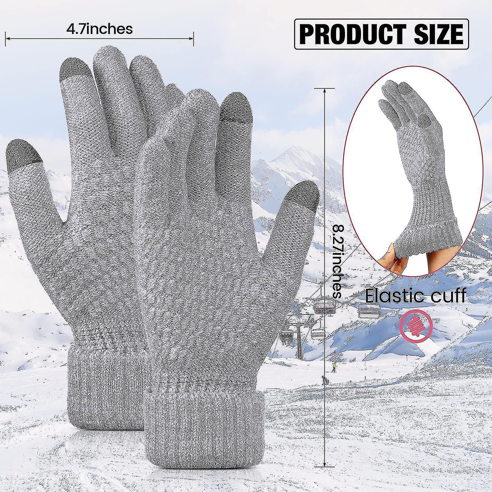 2 Pairs Of Winter Touch Screen Gloves Warm Wool Lining Knitted Gloves With Elastic Cuffs