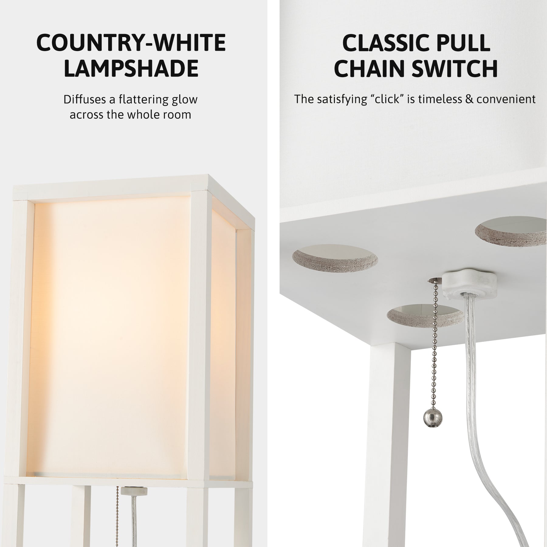 Wooden Floor Lamp with White Linen Shade Floor Lamp (White) 9.50W LED Bulb