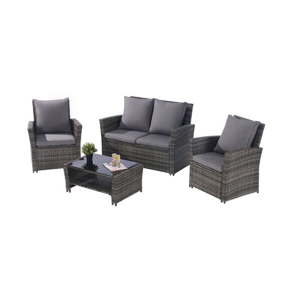 4 PCS Outdoor Patio Furniture Rattan Wicker Set for 4