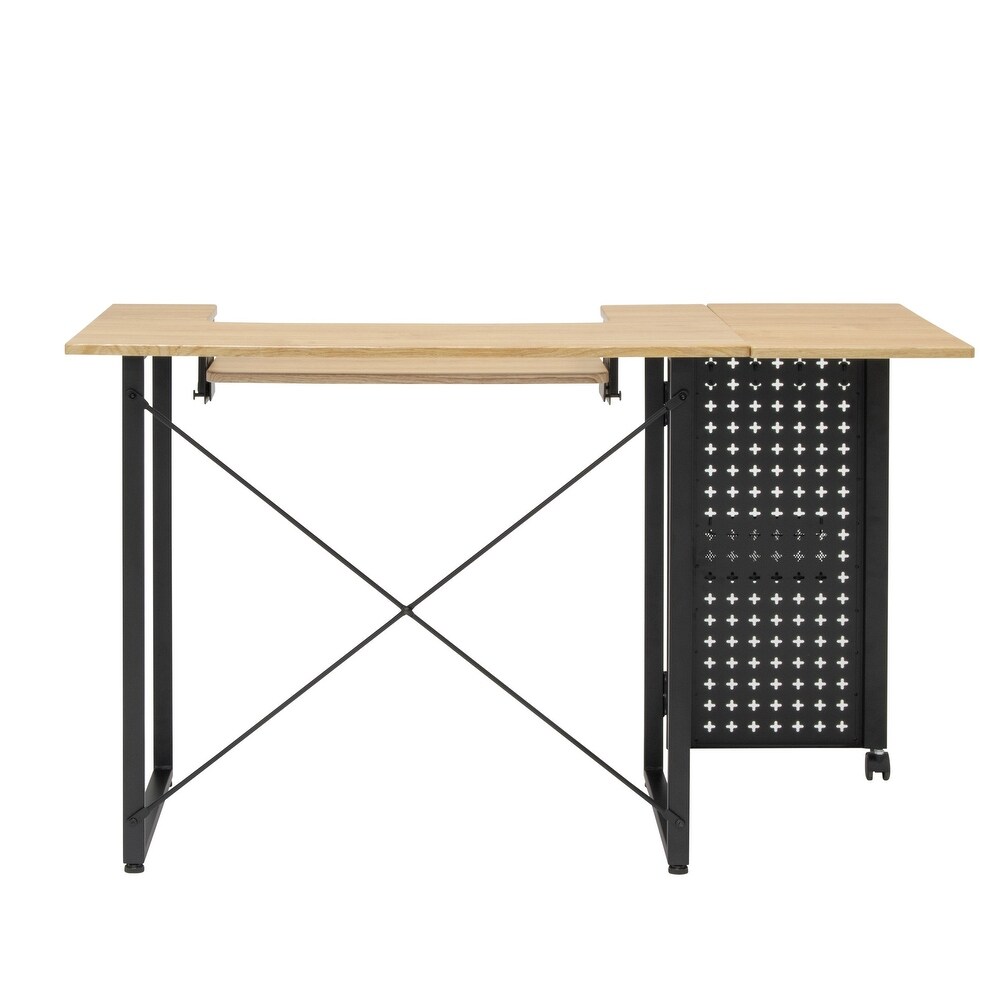 Sew Ready Pivot Sewing Table with Storage Panel and Adjustable Platform