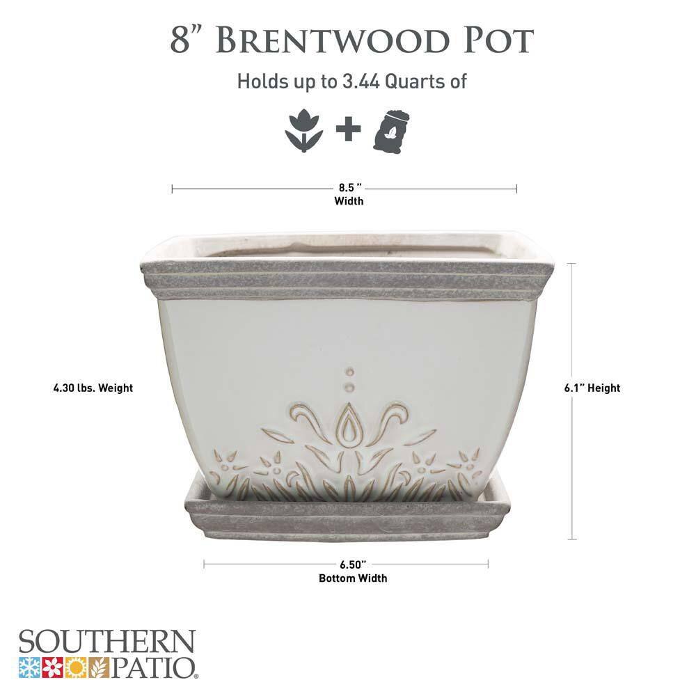 Southern Patio Brentwood 8.5 in. x 6.1 in. 4 Qt. White Ceramic Indoor Pot (2-Pack) CRM-064886A