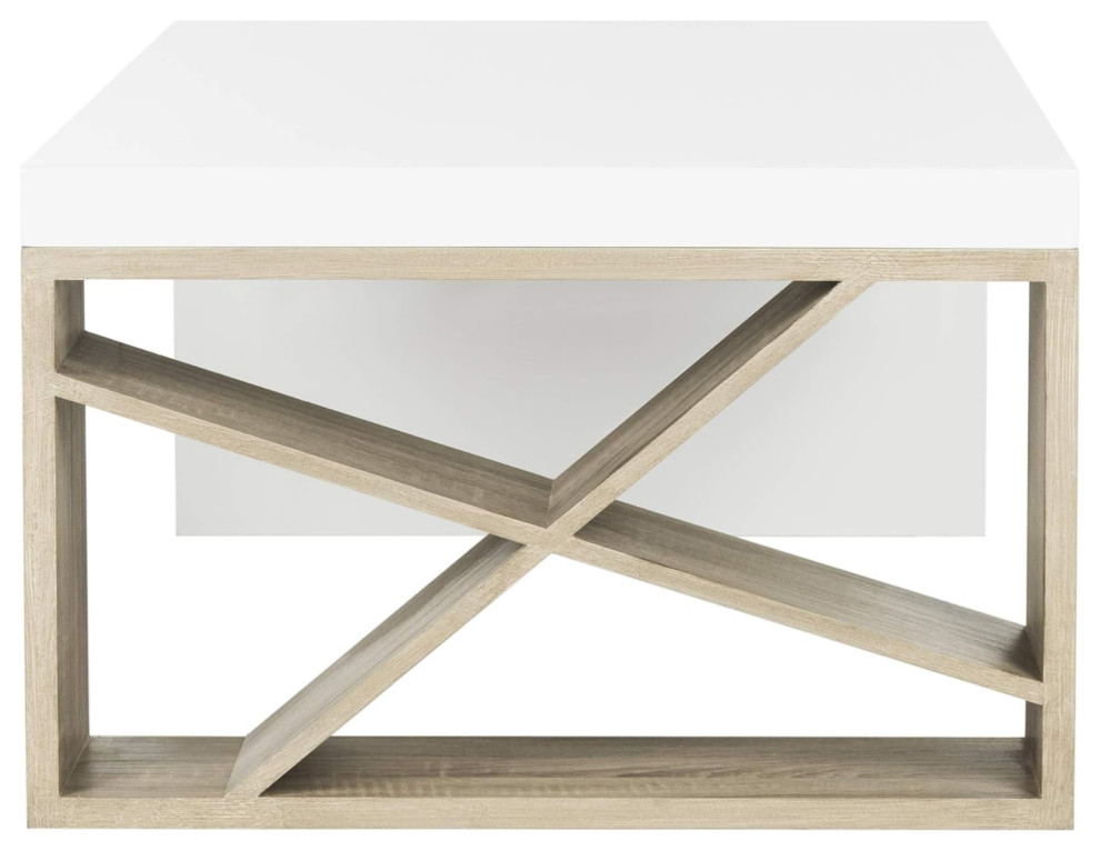 Contemporary Coffee Table  Crossed Side  ampSpacious Top  White Lacquer/Light Oak   Farmhouse   Coffee Tables   by Decor Love  Houzz