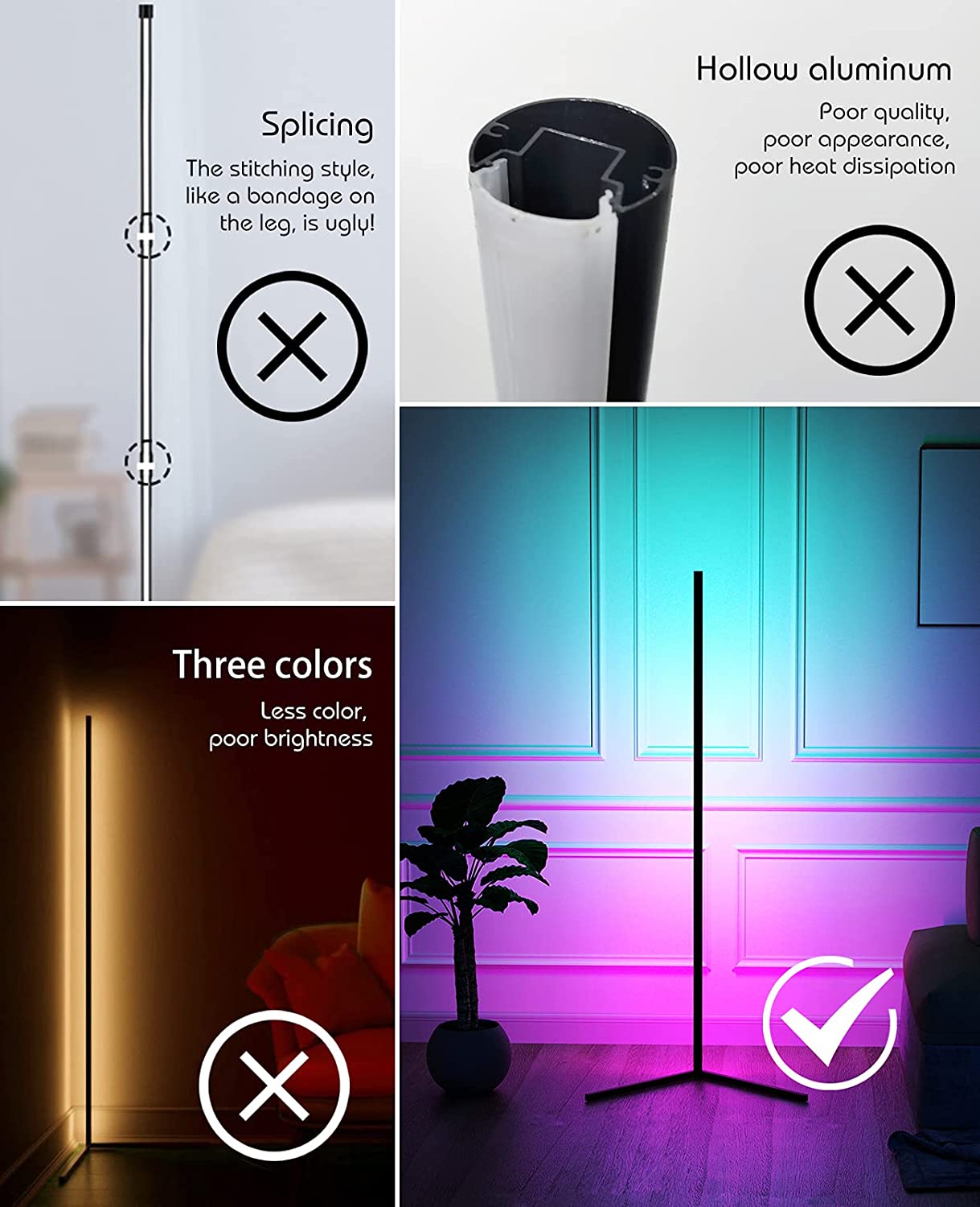 Modern Tall LED Floor Lamp Bedroom RGB Color Changing Standing Lamp Floor Lamp for Living Room,Bedroom, Home, Office