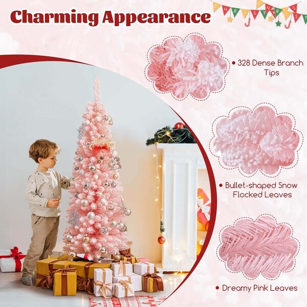 Costway 5/6/7/8 FT Artificial Pink Christmas Tree with