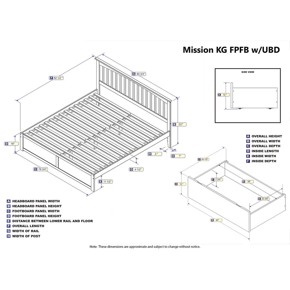 Mission King Platform Bed with 2 Drawers in Walnut