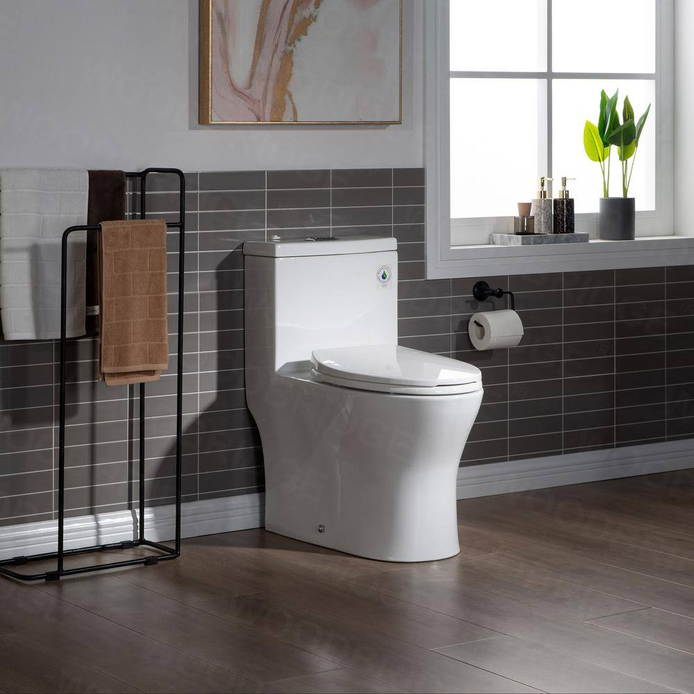 WOODBRIDGE Avanti 1-Piece 1.01.6 GPF High Efficiency Dual Flush Elongated All-in-One Toilet with Soft Closed Seat in White HT3001