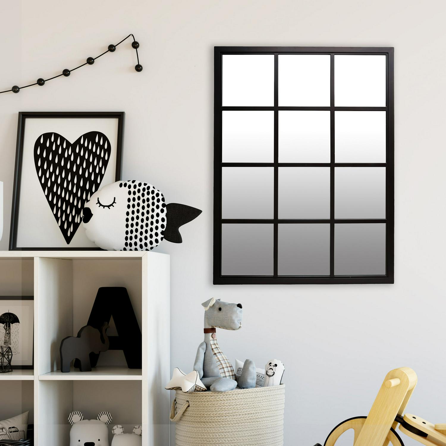 Classic Black Windowpane Mirror 23 x30 by Patton Wall Decor