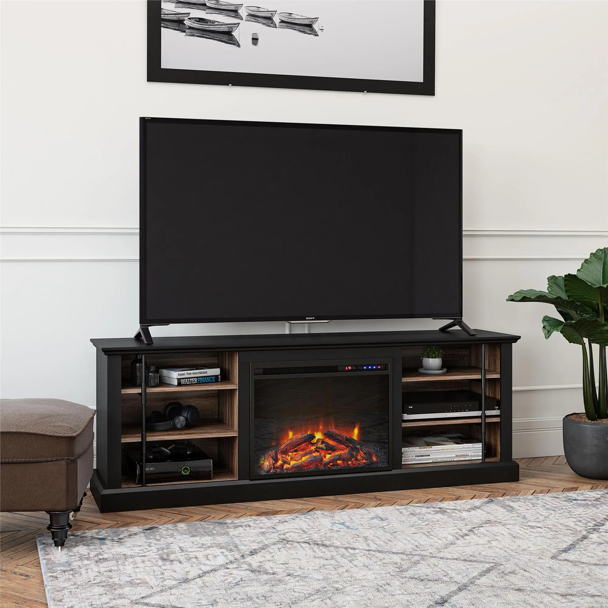 Hoffman Two-Toned 70 TV Stand with Fireplace