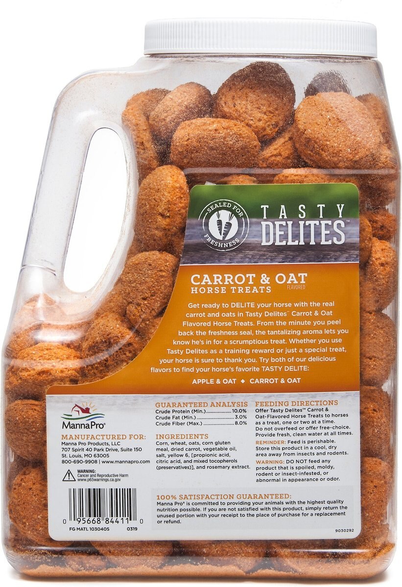 Manna Pro Tasty Delites Carrot and Oat Horse Treats， 3-lb jar