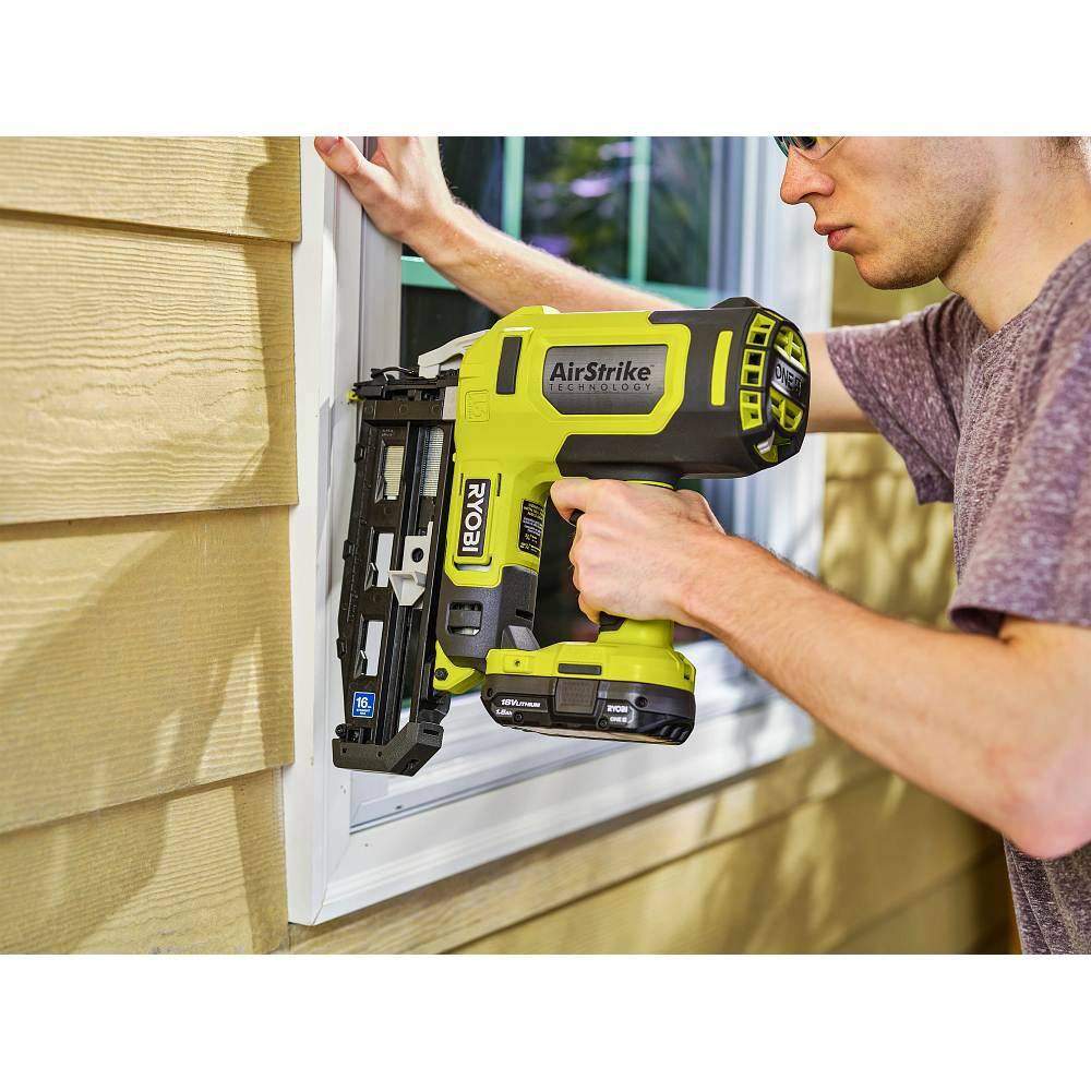 RYOBI ONE+ 18V 16-Gauge Cordless AirStrike Finish Nailer with Cordless 5 in. Random Orbit Sander (Tools Only) P326-PCL406B