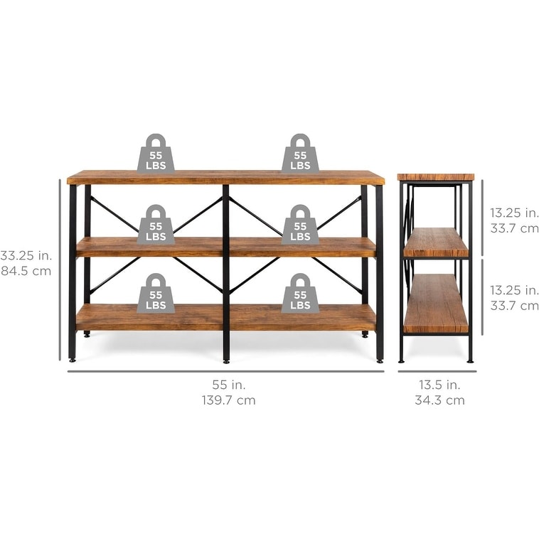 3 Tier 55in Rustic  Industrial Sofa Table with EVA Non Scratch Feet