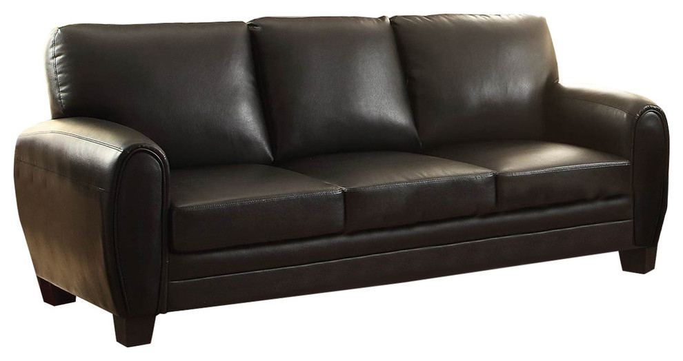 Cushioned Sofa Upholstered In Black Bonded Leather   Transitional   Sofas   by VirVentures  Houzz