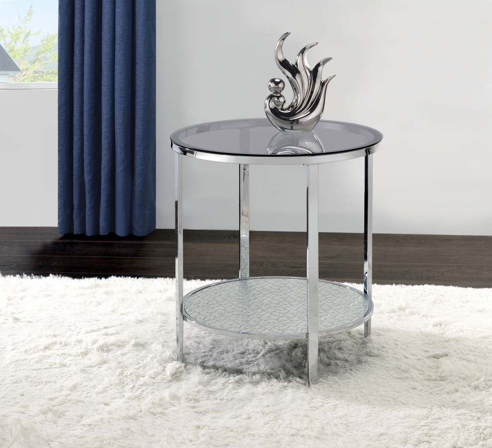 Frostine Round Chrome and Tempered Glass End Table   Contemporary   Side Tables And End Tables   by Steve Silver  Houzz