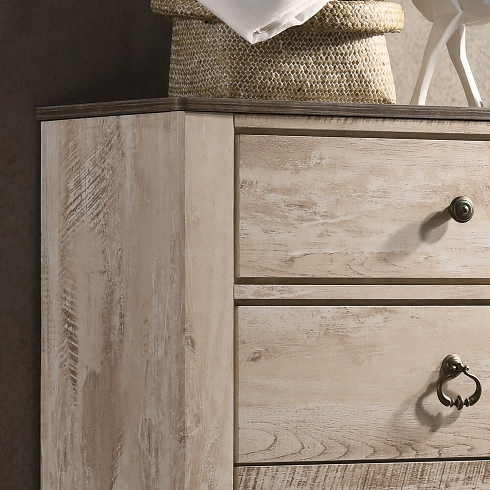 Roundhill Furniture Imerland Contemporary White Wash Finish Patched Wood Top Chest