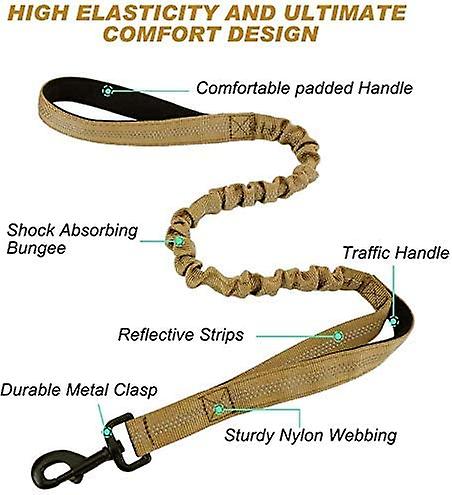 Tactical Dog Harness And 5.2ft Bungee Leash， Military Dog Harness Set For Large Medium Dogs， Hunting， Training - -