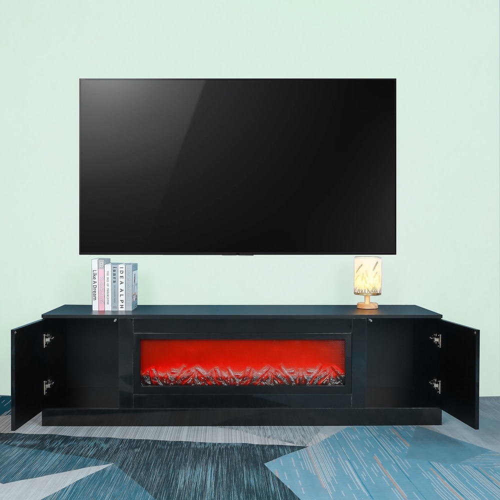 Modern Black Electric Fireplace TV Stand for 75\