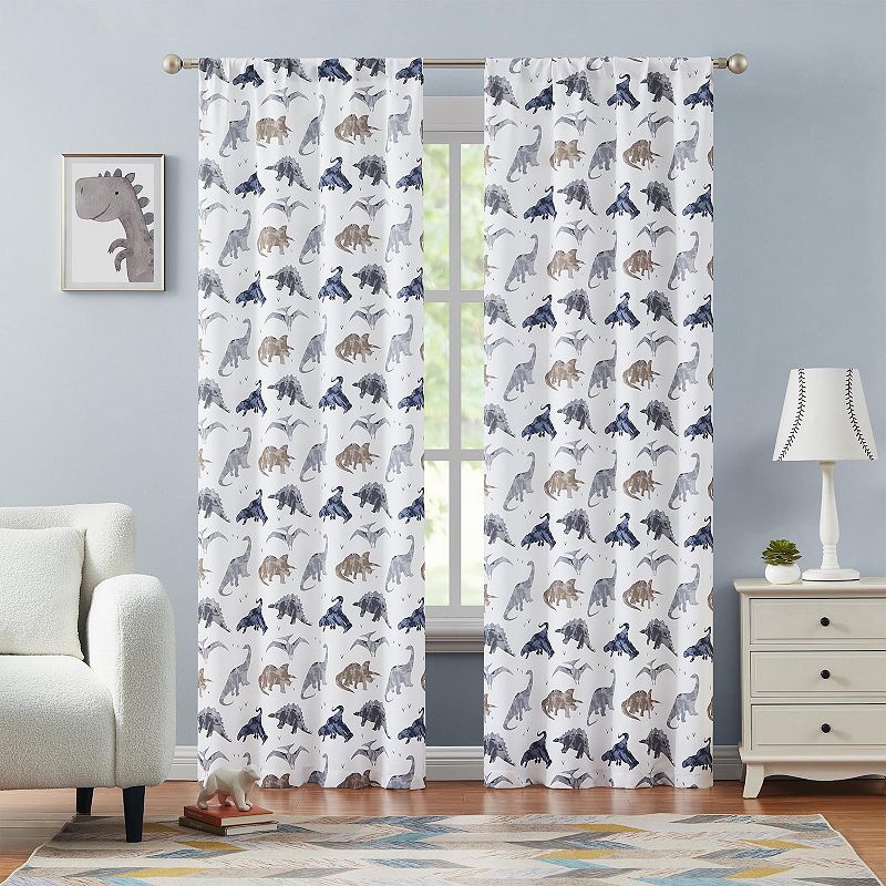 Hopscotch Dino Print Room Darkening Set of 2 Window Curtain Panels