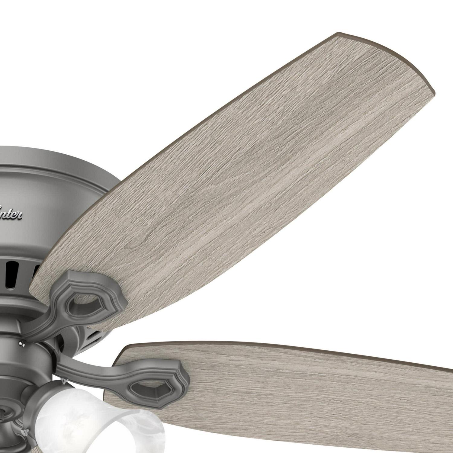 Hunter Fan 52 Builder Matte Silver Low Profile Ceiling Fan with LED Light and Pull Chain