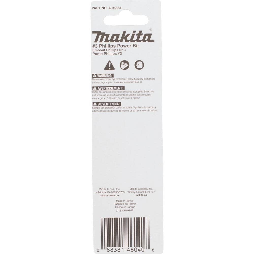 Makita Impact X #3 Phillips 3-1/2 Power Bit A-96833 from Makita